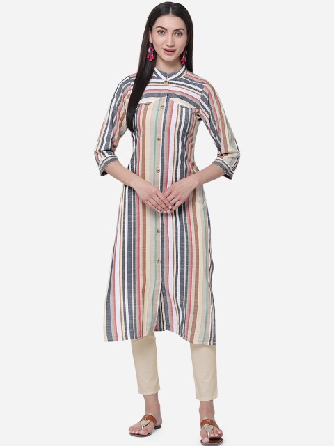 

Kvsfab Women Multicoloured Striped Pathani Kurta, Multi