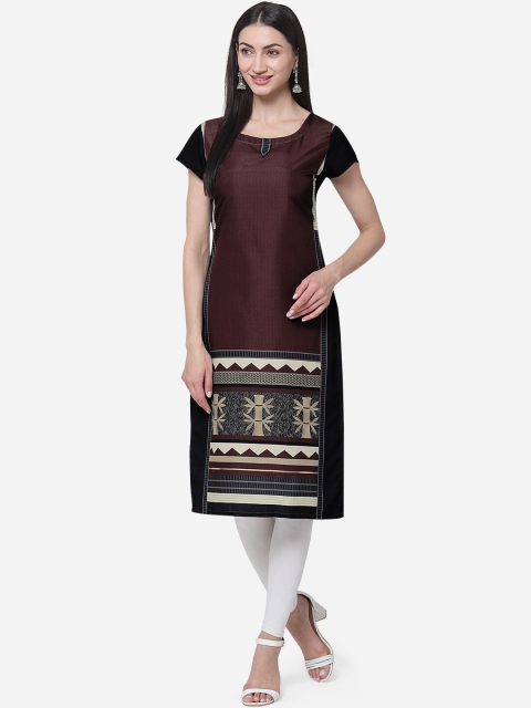 

Kvsfab Women Brown & Black Printed Straight Kurta