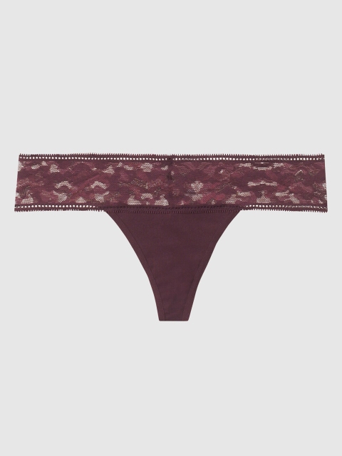 

La Senza Women Burgundy Solid Remix Cotton Lace Thongs 11140828-96O6