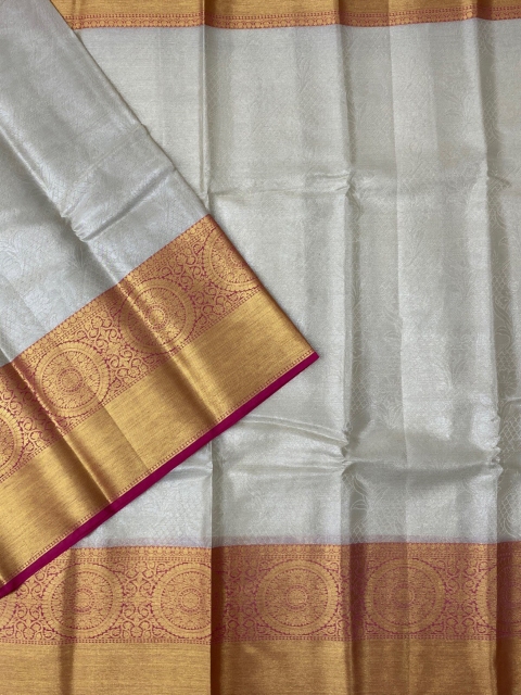 KLM Fashion Mall Silver-Toned & Pink Art Silk Woven Design Saree