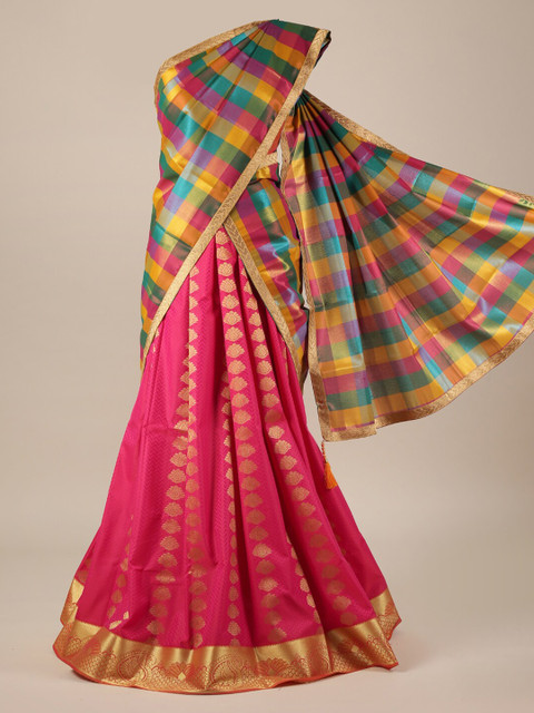 

Pothys Pink & Gold-Toned Tissue Woven Design Half Saree