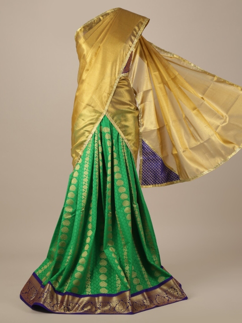 

Pothys Gold-Coloured & Green Tissue Woven Design Half Saree