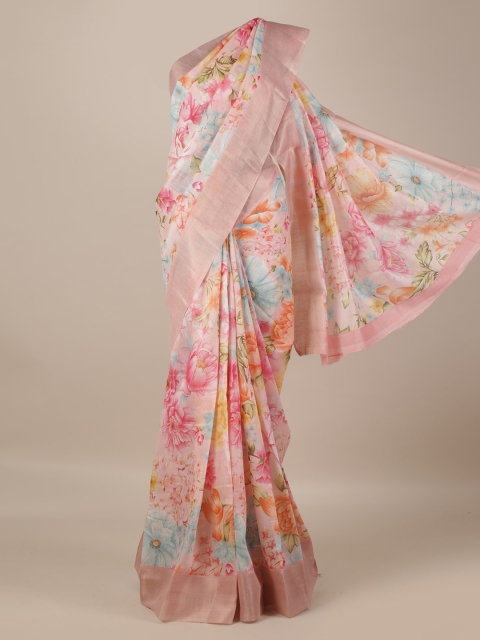 

Pothys Pink Floral Printed Jute Silk Saree