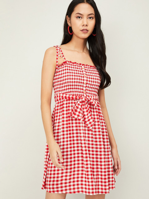 

Ginger by Lifestyle Women Red Checked Fit and Flare Dress