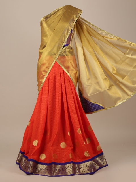 

Pothys Gold-Coloured & Red Tissue Woven Design Lehenga Saree