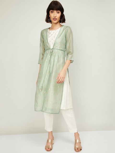 

Melange by Lifestyle Women White Woven Design Kurta with Trousers