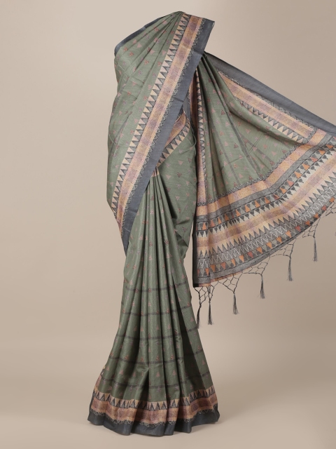 

Pothys Olive Green Woven Design Jute Silk Saree