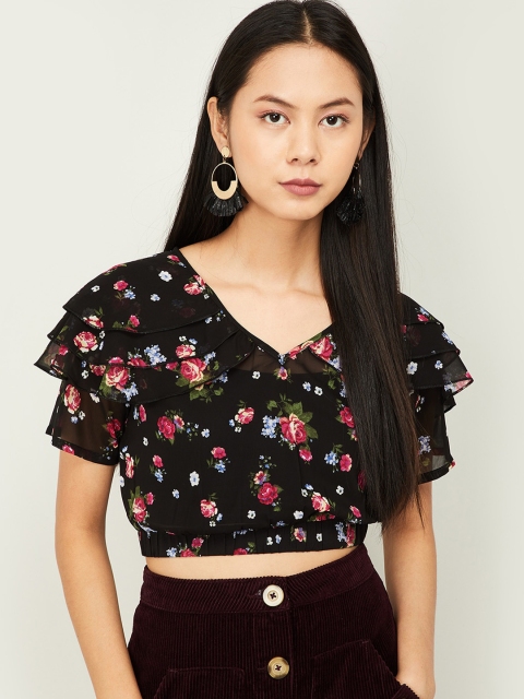 

Ginger by Lifestyle Women Black Printed Blouson Top