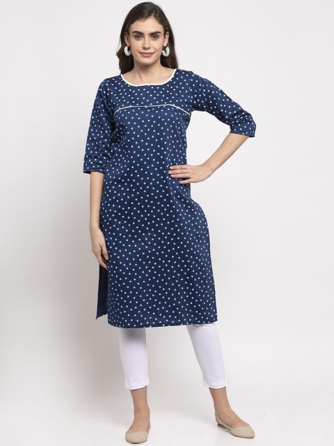 

NEUDIS Women Navy Blue & White Printed Kurta with Trousers