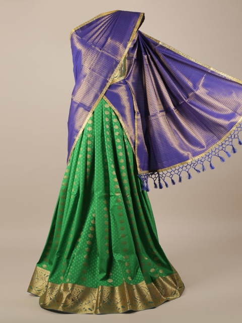 

Pothys Blue & Green Tissue Woven Design Lehenga Saree