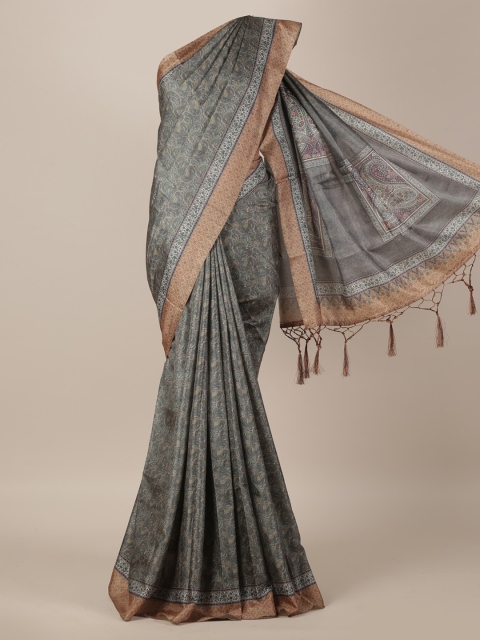 

Pothys Olive Green & Beige Jute Silk Printed Saree