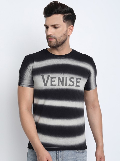 

MERLOT Men Black Striped Round Neck T-shirt
