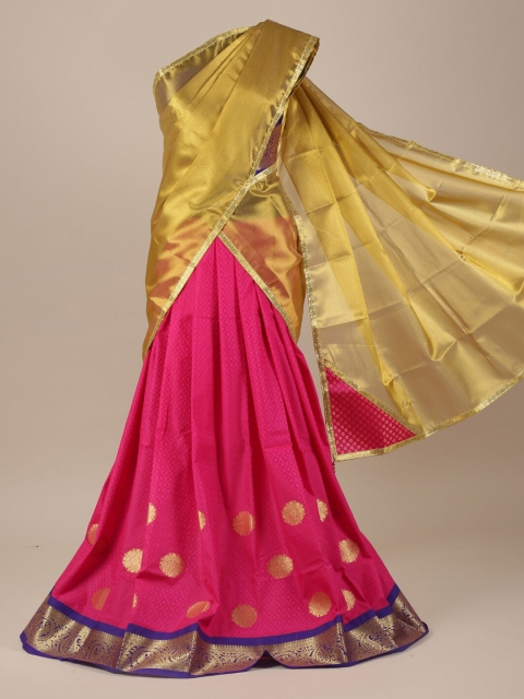 

Pothys Gold-Coloured & Pink Tissue Woven Design Half Saree