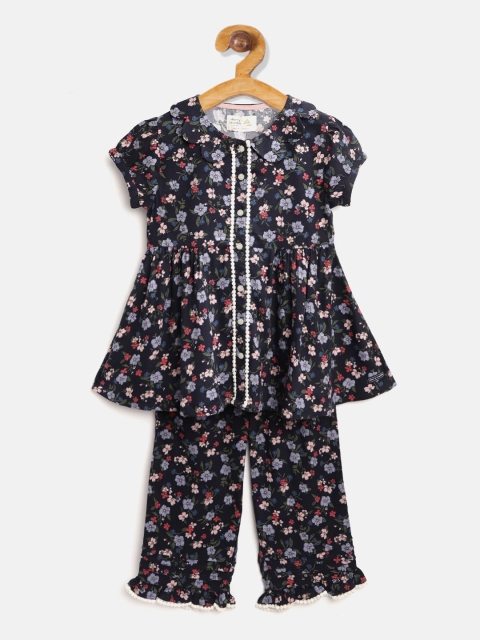 

Cherry Crumble Girls Blue & Green Floral Printed Night Suits
