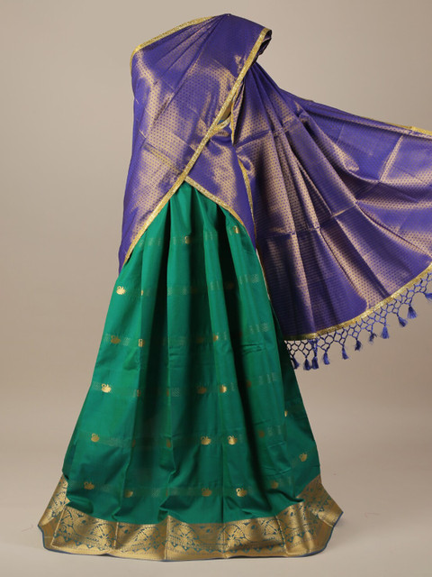 

Pothys Green & Navy Blue Tissue Woven Design Lehenga Saree