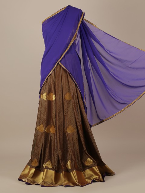 

Pothys Blue & Brown Poly Chiffon Woven Design Lehenga Saree