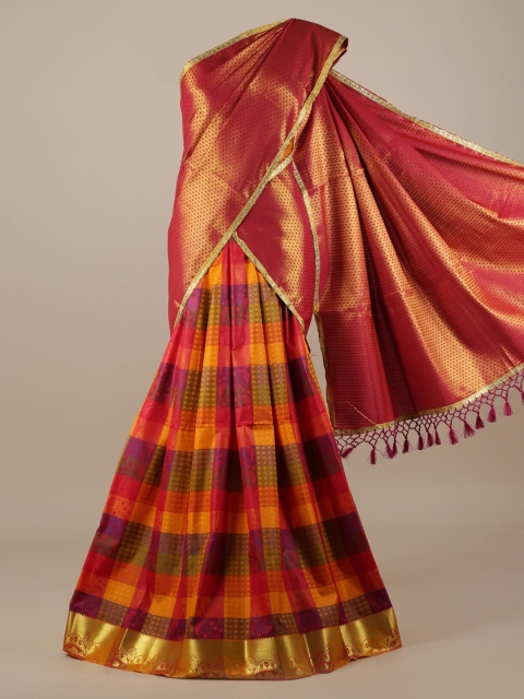 

Pothys Pink & Gold-Toned Tissue Woven Design Half Saree