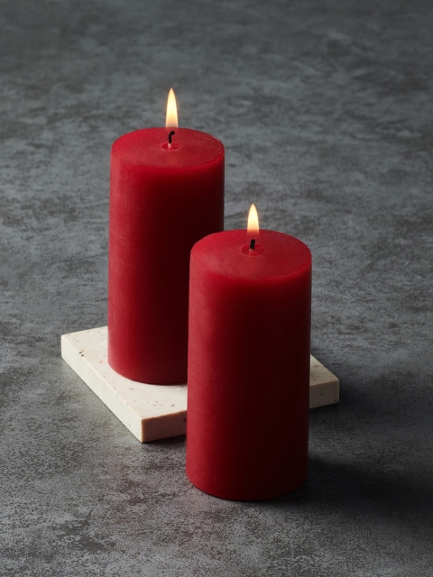 

Pure Home and Living Set Of 2 Red Apple Cinnamon Tall Pillar Candle