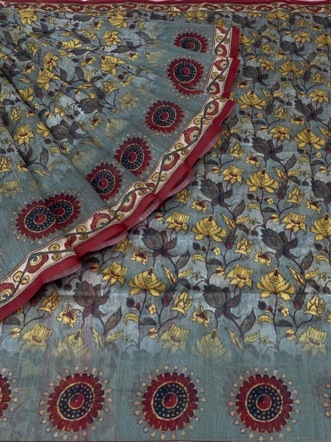 KLM Fashion Mall Grey & Maroon Silk Blend Printed Saree