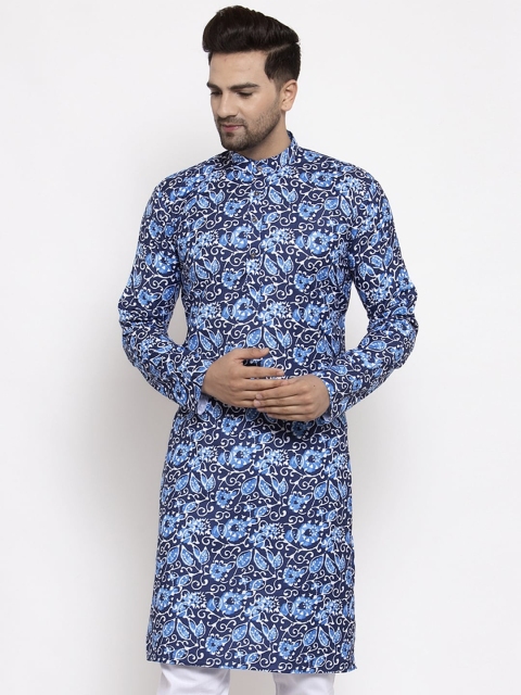 

Jompers Men Blue Printed Straight Kurta