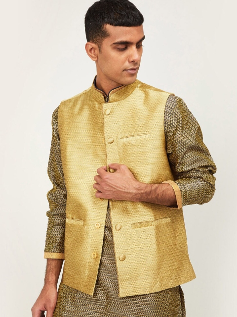 

Melange by Lifestyle Men Gold-Colored Woven Design Nehru Jacket