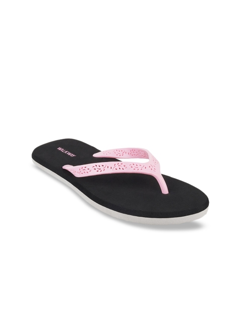 

WALKWAY Women Pink & Black Self-Design Thong Flip-Flops