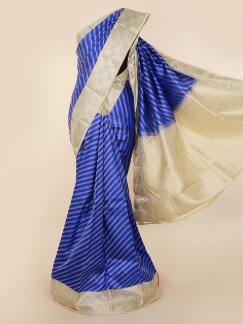 

Pothys Blue Pure Silk Striped Kanjeevaram Saree