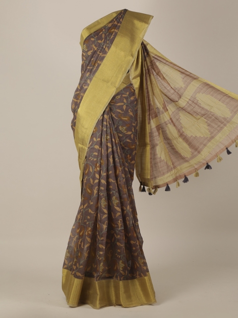 

Pothys Brown Printed Linen Blend Saree