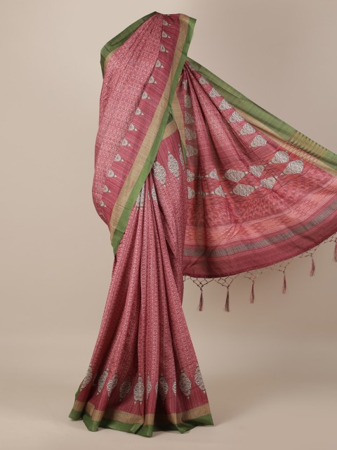 

Pothys Pink Printed Jute Silk Saree