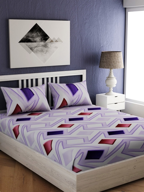 

EverHOME Purple & Blue Printed 144 TC Cotton Double Queen Bedsheet With 2 Pillow Covers
