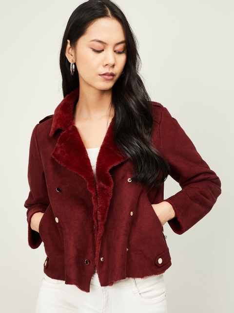 

Ginger by Lifestyle Women Burgundy Solid Tailored Jacket