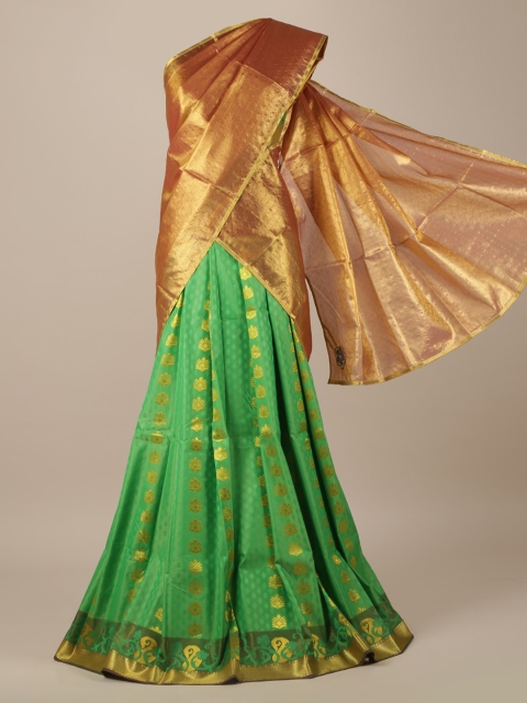 

Pothys Green & Gold-Toned Tissue Woven Design Saree