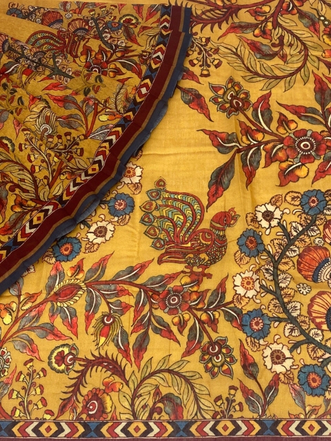 

KLM Fashion Mall Mustard Yellow Printed Silk Blend Saree