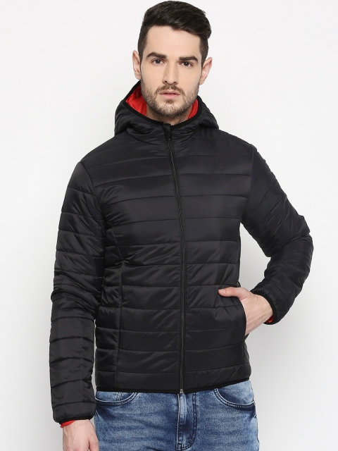 

People Men Black Solid Hooded Puffer Jacket