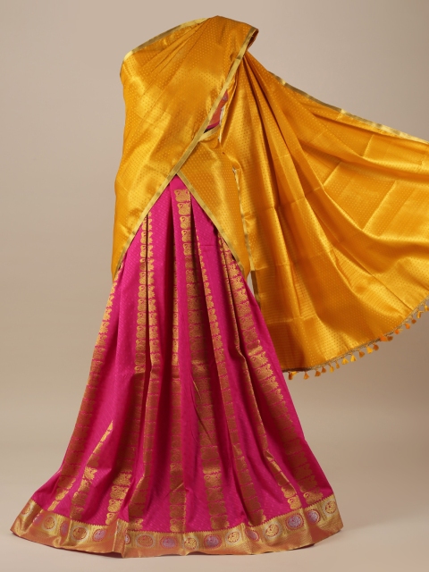 

Pothys Yellow & Pink Tissue Woven Design Half Saree