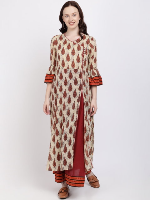 

Vedic Women Cream-Coloured Printed Ethnic Maxi Dress