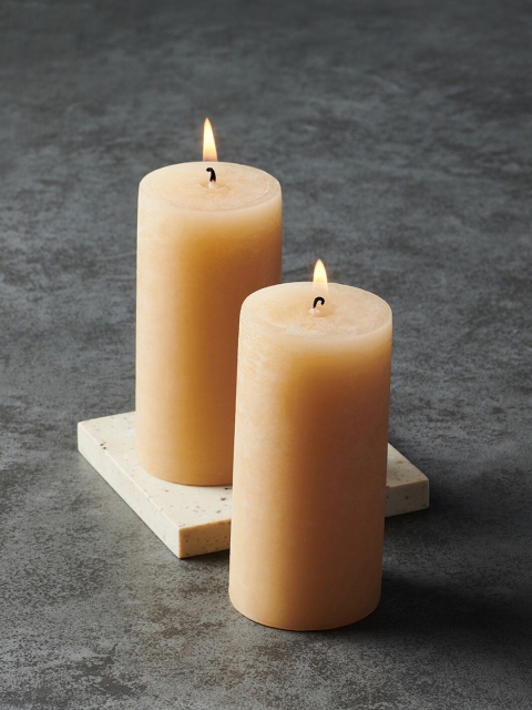 

Pure Home and Living Set Of 2 Beige Textured Vanilla Pillar candles