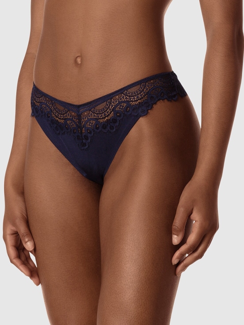 

La Senza Women Navy Blue Solid Lace Scandal Kit Bikini Briefs-11152304-02M4