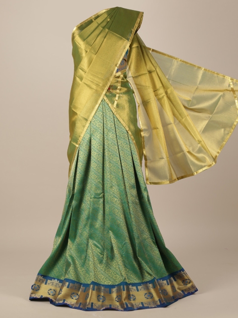 

Pothys Green & Yellow Tissue Colourblocked Traditional Half Saree