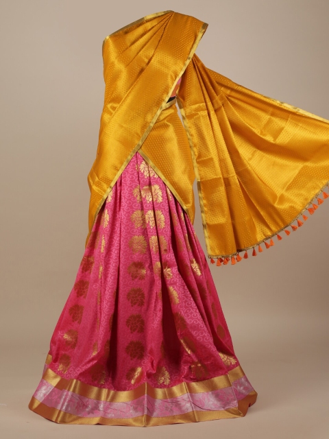 

Pothys Yellow & Pink Tissue Woven Design Half Saree