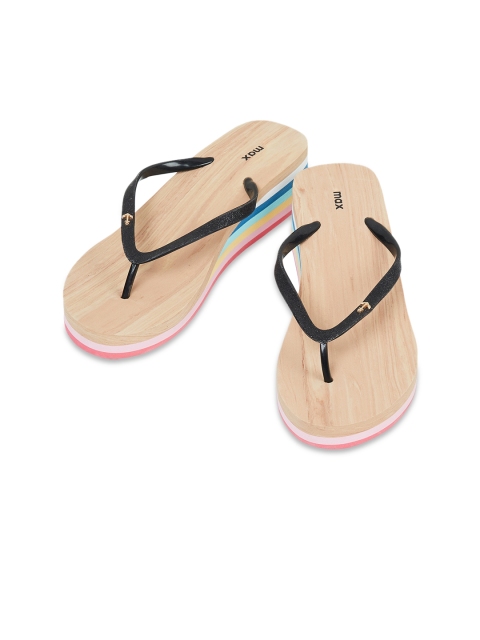 

max Women Black & Brown Solid Heeled Thong Flip-Flops
