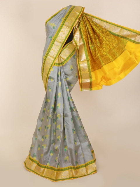 

Pothys Grey & Yellow Pure Silk Woven Design Kanjeevaram Saree