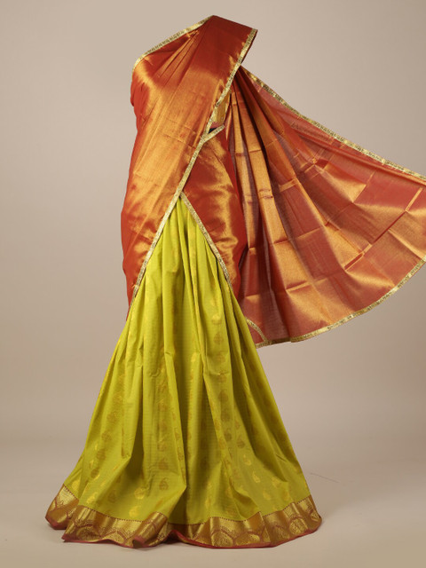 

Pothys Rust Brown & Orange Tissue Woven Design Half Saree