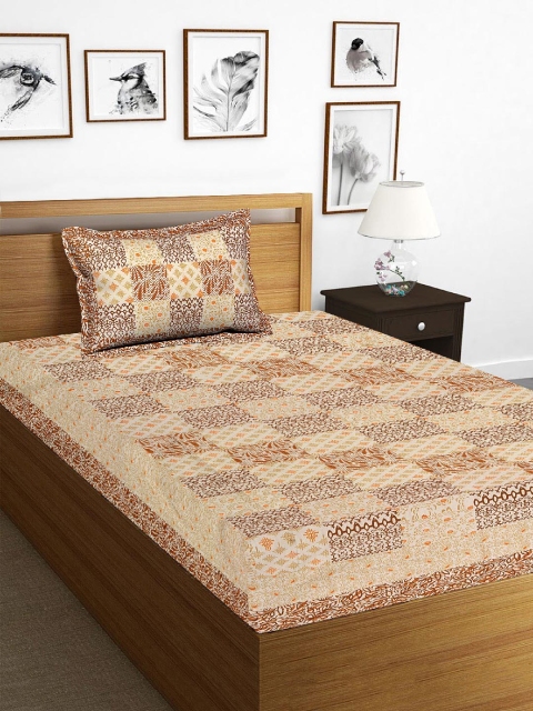 

Tistabene Brown & Beige Printed 180 TC 1 Single Bedsheet With 1 Pillow Cover