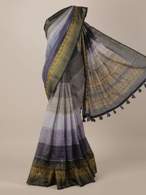 

Pothys Blue Striped Linen Blend Saree