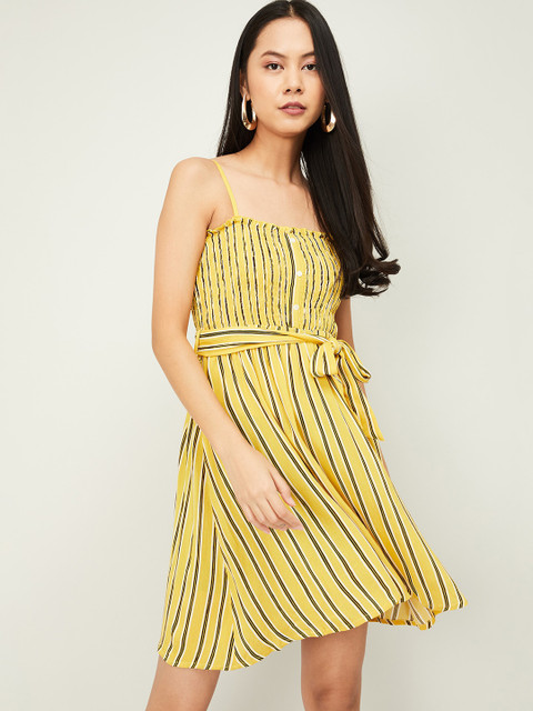 

Ginger by Lifestyle Women Mustard Striped A-Line Dress