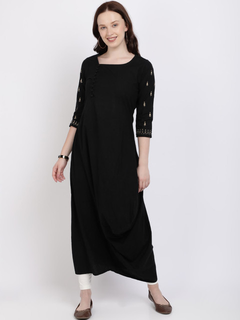 

Vedic Women Black Solid Maxi Dress