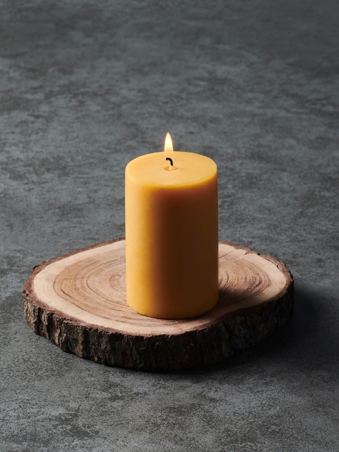 

Pure Home and Living Set of 2 Mustard Yellow Lemon Eucalyptus Short Pillar Candles