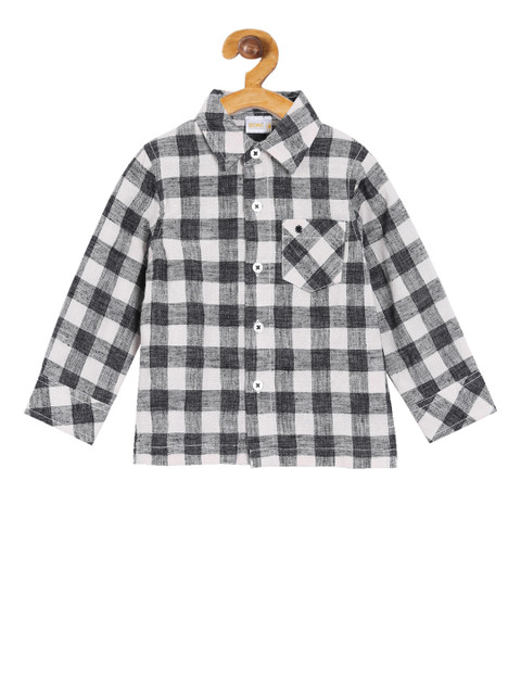 

Aomi Boys Black & White Regular Fit Checked Casual Shirt
