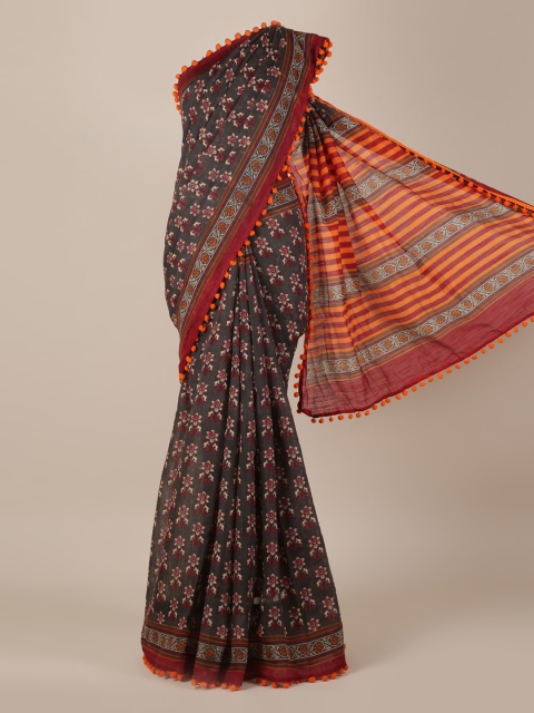 

Pothys Charcoal Printed Linen Blend Saree